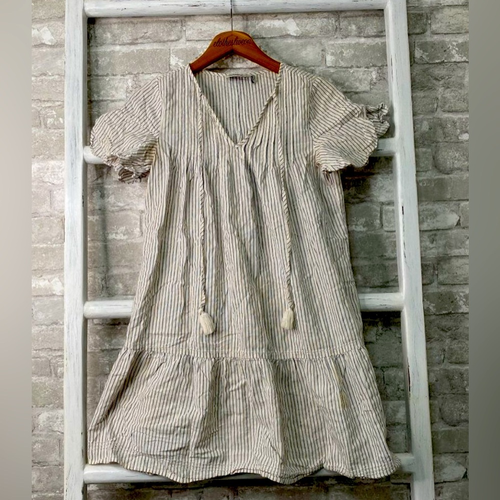 Women’s Vineyard Vines Navy / Cream Pinktuck Stripe Flutter Sleeve Dress Size 0.